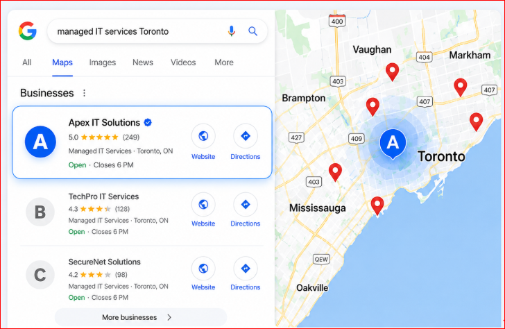 MSP ranked #1 in Google Maps local pack for managed IT services